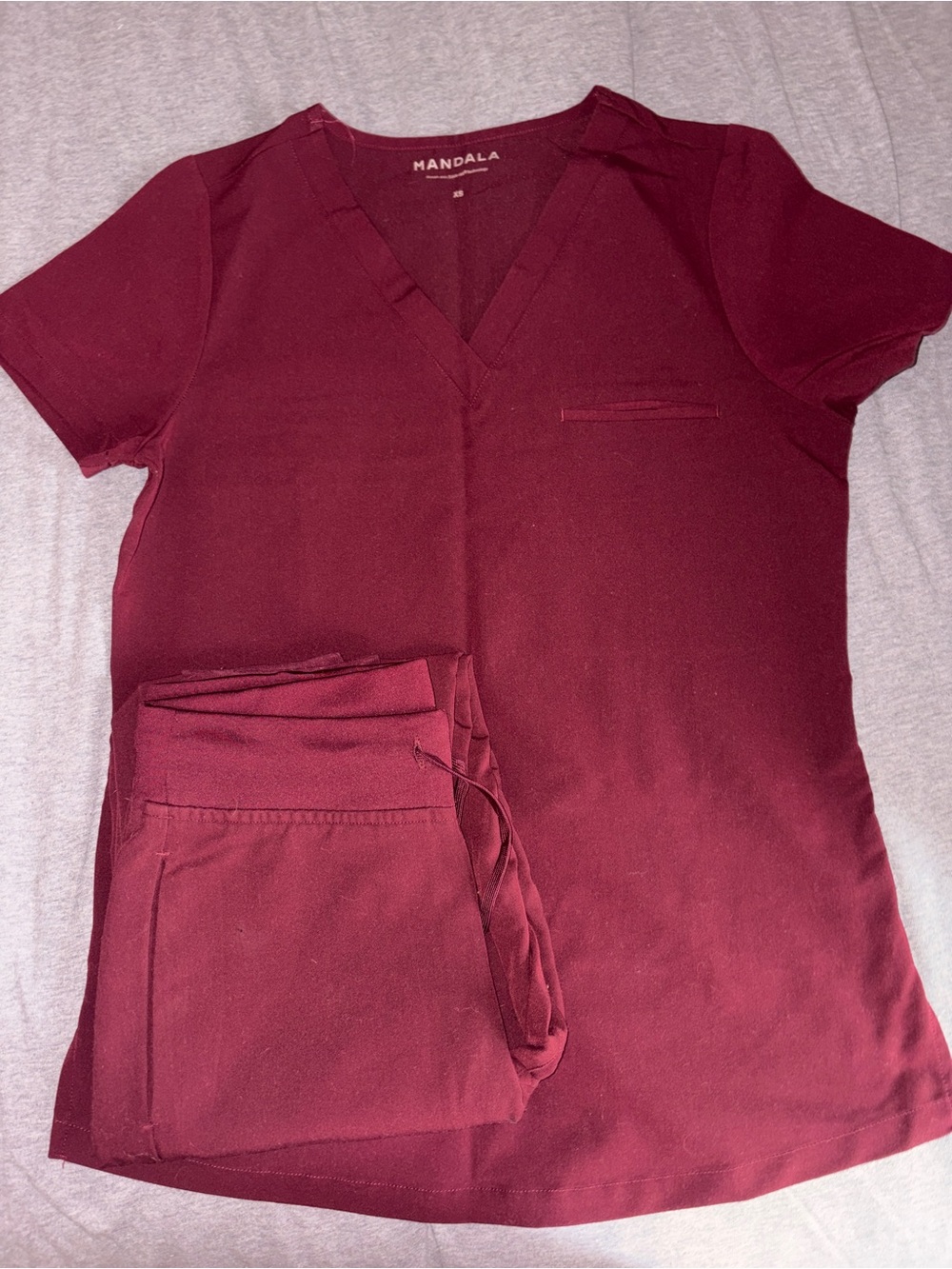 Mandala Women’s V-Neck Scrub Top and Jogger Set - Burgundy